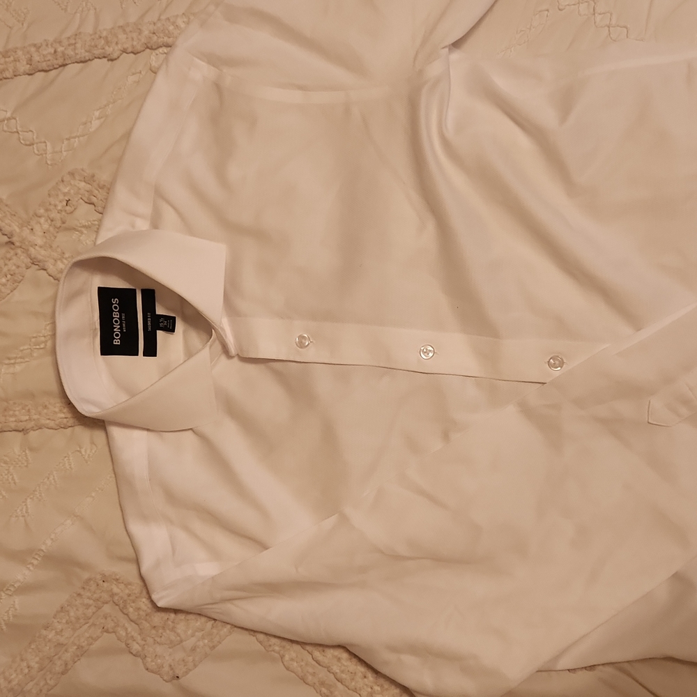 BONOBOS WHITE DRESS SHIRT WRINKLE FREE-TAILORED FIT
